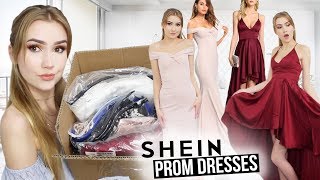 TRYING ON SHEIN PROM DRESSES Successkinda [upl. by Airliah]