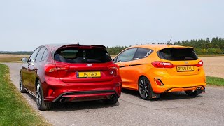 Hot Hatch Head2Head 13 MK8 Fiesta ST vs MK4 Focus ST [upl. by Hollis942]