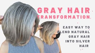 Gray Hair Transformation HOW TO BLEND NATURAL GRAY HAIR INTO SILVER USING 16 FOILS [upl. by Aneeroc]