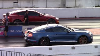 Tesla Plaid Model S vs 1000HP Shelby GT500 Mustang 14 Mile Drag Races [upl. by Arlin]