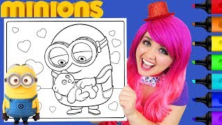 Coloring Minions Bob amp Teddy Bear Coloring Page Prismacolor Colored Paint Markers  KiMMi THE CLOWN [upl. by Nimajeb]