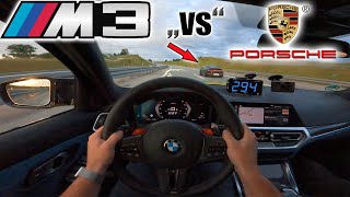 Crazy 2021 M3 Competition meets Porsche 992 and Macan Turbo on German Autobahn✔ [upl. by Brackett]