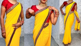 GEORGETTE SAREE DRAPING TRICKHOW TO DRAPE BORDER SAREE DRAPING PERFECTLYHINDI [upl. by Nialb]