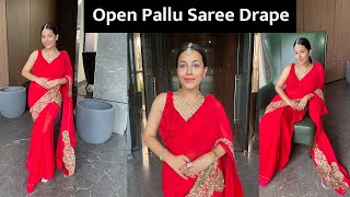 Open Pallu Style Saree Drape  Georgette Saree  Nikksmua [upl. by Eadmund]