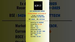 Kpit Technologies Limited latest news  ExDate 04FEB2025  stockmarket shots [upl. by Kielty]