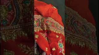 Georgette red embroidered saree shorts [upl. by Lindly]