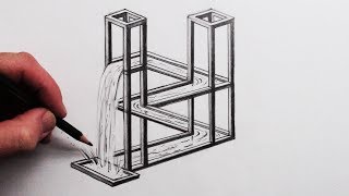 How to Draw The Impossible Waterfall 3D Optical Illusion [upl. by Wong]