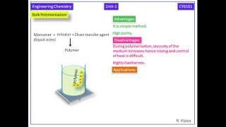 Bulk polymerizationPolymer ChemistryEngineering Chemistry 1 CY6151 Notes [upl. by Aldarcy248]