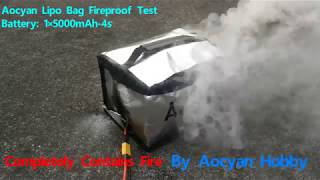 Aocyan fireproof lipo safe bag fire test  5000mAh  168V [upl. by Jilleen]