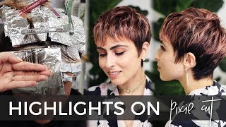 How to do Highlights on a Short Pixie Haircut easy technique with BONUS Rose Gold color formula [upl. by Leciram658]