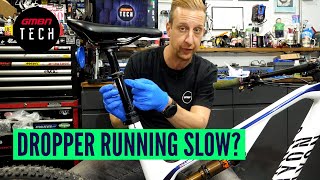 How To Service A Slow MTB Dropper Post  Mountain Bike Maintenance [upl. by Pascasia]