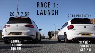 VW GOLF R VS POLO GTI STAGE 1  DRAG amp ROLLING RACE [upl. by Umeh252]