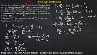 83  Exercice de Statique des fluides  Thermodynamique SMPC [upl. by Onitrof]