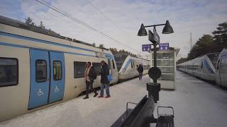 Sweden winter train ride from Jordbro to Stockholm City [upl. by Ajoop]