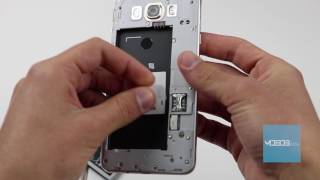 Samsung Galaxy J7 2016 How to insert SIM card  memory card [upl. by Tempa]