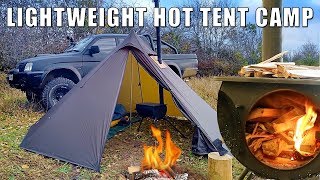 2 nights in a lightweight HotTent with Tent Stove  OneTigris Smokey Hut [upl. by Goodill]