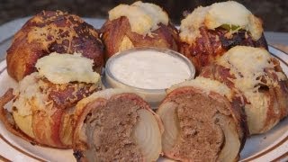 How to BBQ Bacon Meatball Stuffed Onions  Recipe [upl. by Atteval]