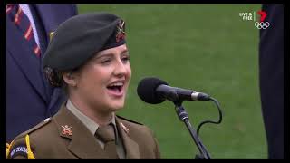 Hettie Adams NZ National Anthem ANZAC day AFL MCG 250421 [upl. by Emixam]