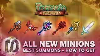 All New Minions Summons Summoner Staffs  Terraria 14 Journeys End  How to get summon weapons [upl. by Mahtal]