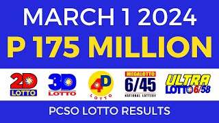 Lotto Result March 1 2024 9pm PCSO [upl. by Kajdan987]