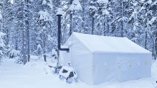 30C WINTER CAMPING ALONE in a HOT TENT [upl. by Anassor]