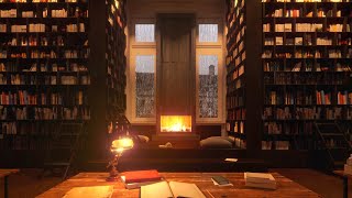 COZY Rainy Library with Fireplace  Videos made to study rather than sleep [upl. by Hsitirb]