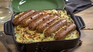 Vegetarian Recipe Cumberland Sausages with Baked Seasonal Colcannon [upl. by Eycal967]