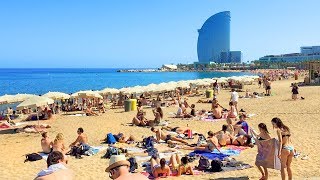 BARCELONA BEACH WALK along Barceloneta Beach Promenade  Spain [upl. by Narak]