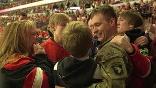 Soldier Surprises Family for Christmas at Blackhawks Game [upl. by Los916]