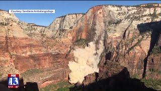 Zion Rockfall Caught on Video [upl. by Sillert]