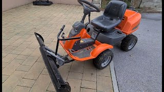 Husqvarna Rider R16C AWD disassembly of mowing unit and installation of snow plough [upl. by Mac334]