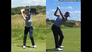 Justin Thomas golf swing  Long Iron faceon amp downtheline July 2017 [upl. by Neelloc]