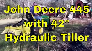 John Deere 445 with 42quot Hydraulic Tiller [upl. by Alderman58]