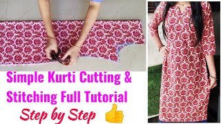 Kurti Cutting and Stitching Step by Step  KurtiSuitkameez Cutting and Stitching Full Tutorial [upl. by Elaynad]