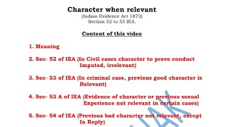 Character when relevant under evidence act  Section 52 to 55 of evidence act [upl. by Harewood]