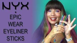 Nyx Epic Wear Eyeliner Sticks – how to sharpen swatches lasting power [upl. by Aeikan]