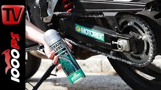 HOWTO  Kettenschmieren beim Motorrad mit MOTOREX Chain Clean  Road Offroad Race [upl. by Clothilde]