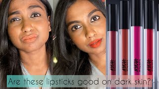 NEW Nykaa All Day Matte Liquid Lipstick Swatches on Dark Skin [upl. by Atekihs633]