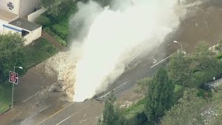 Water main break floods streets around UCLA [upl. by Ainaznat]