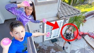 SNEAKING UP ON OUR MOM Water Balloon Prank  Familia Diamond [upl. by Ayam289]