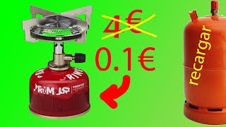 Como recargar bombonas hornillo de acampada de manera segura  €€ [upl. by Eirok359]