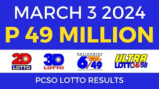 Lotto Result March 3 2024 9pm PCSO [upl. by Lotsirb]