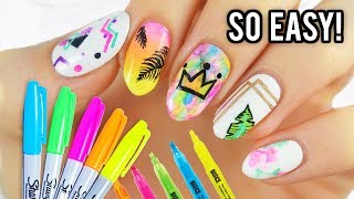 5 Easy Nail Art Designs Using SHARPIE MARKERS [upl. by Lay]