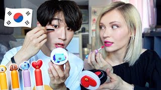 Boyfriend VS Girlfriend Korean Makeup Challenge [upl. by Kcirddes116]