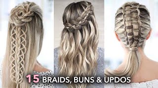 15 Beautiful Braids Buns and Updos  Easy Hairstyle Tutorial [upl. by Perceval]